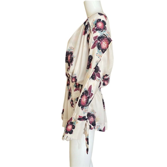 Free People Long Sleeve Off White Purple Floral Tuscan Dreams Tunic - Picture 5 of 9